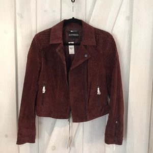 Express oxblood suede biker jacket